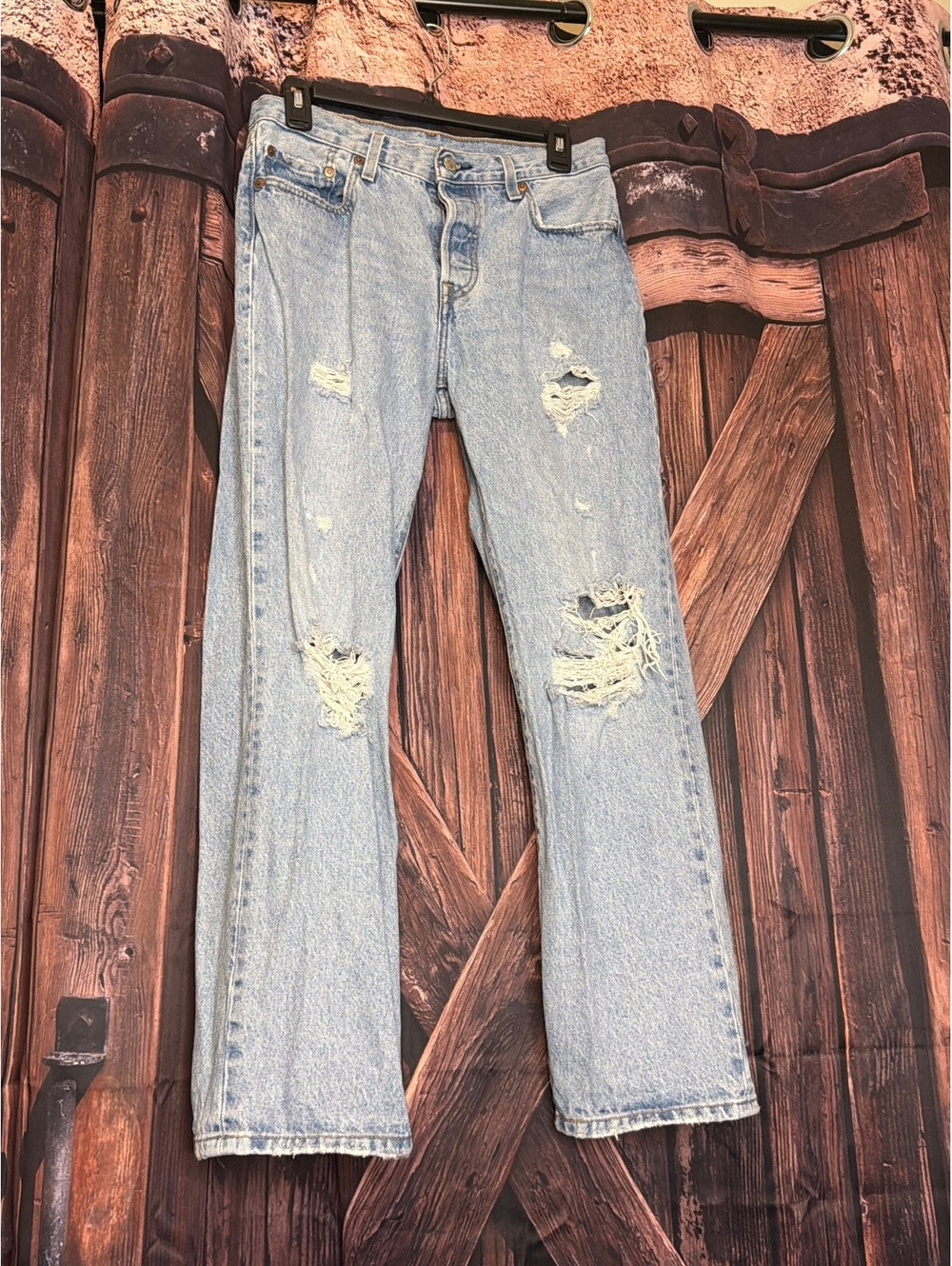 Levi's 501 Light Blue Distressed Denim Jeans Waist 27 Length 30